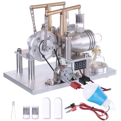 GENYUU External Combustion Engine Model, Balanced Two Cylinder Hot Air Stirling Engine Motor Model, Physics Science Experiment Toy Kits for Adults and Teenagers