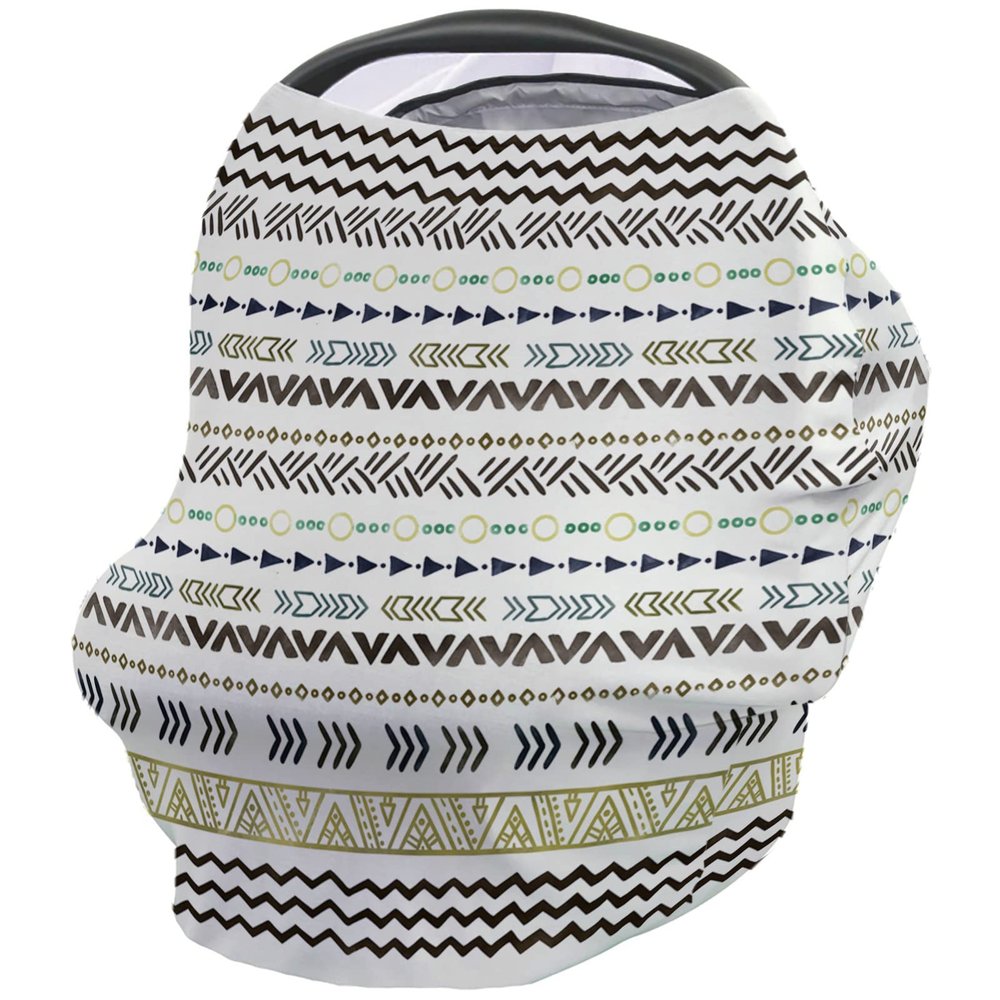Baby Car Seat Covers Bohemian Elegant Lines Boho Ethnic Style Nursing Covers Breastfeeding Scarf Soft Stretchy Carseat Canopy Cover Shopping Cart Cover Stroller Covers for Baby Girls Boys