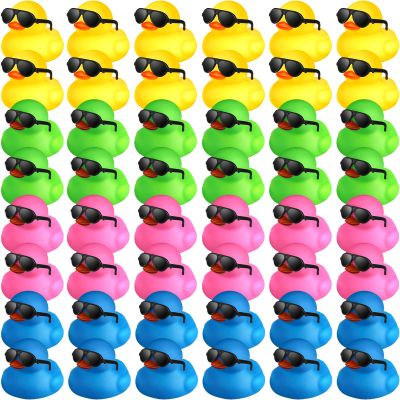 Chivao 48 Pcs Mini Rubber Ducks with Sunglasses in Bulk Small Duck Gift Bathtub Toys for Holiday Cruise Birthday Party Favor(Mixed Color)