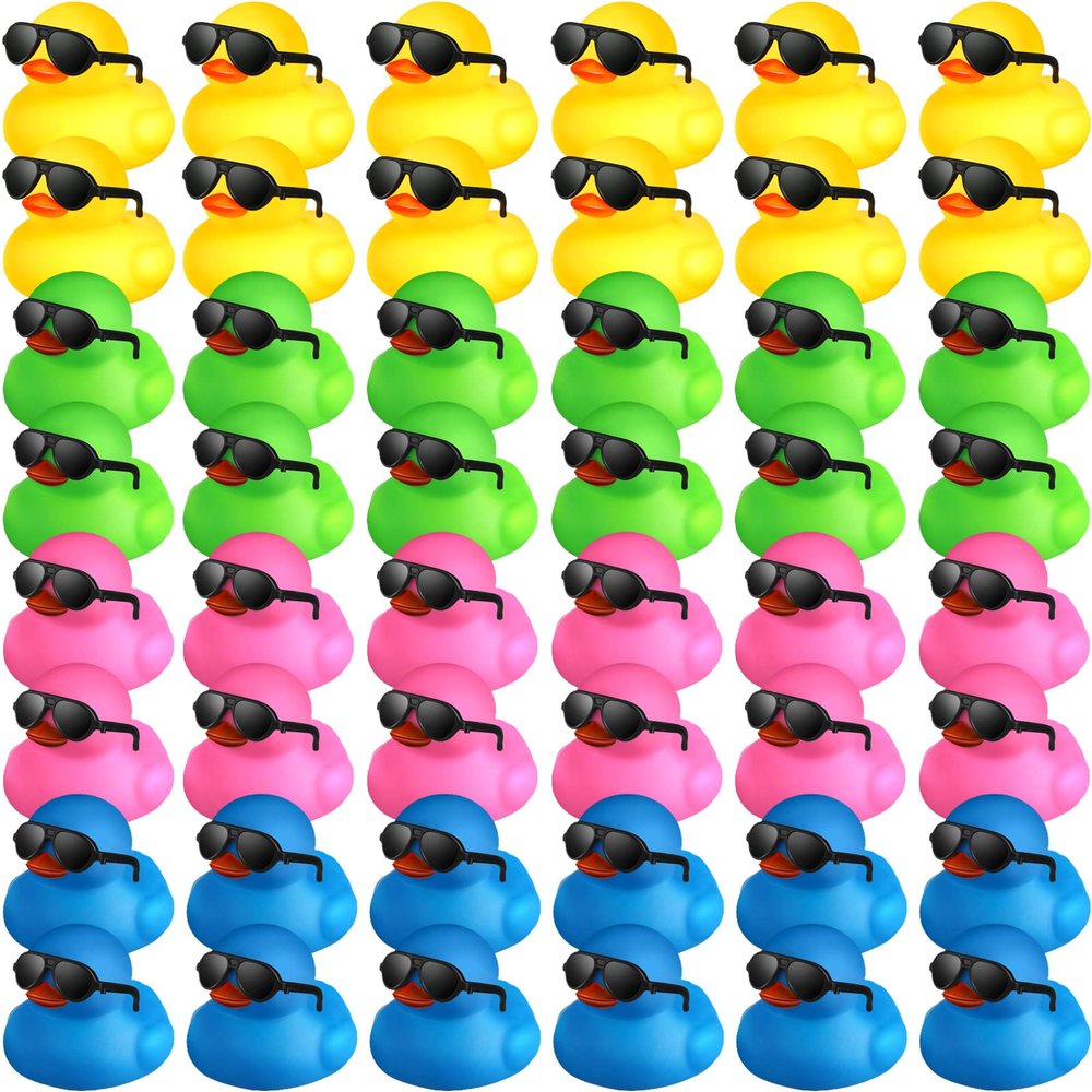 Chivao 48 Pcs Mini Rubber Ducks with Sunglasses in Bulk Small Duck Gift Bathtub Toys for Holiday Cruise Birthday Party Favor(Mixed Color)