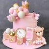 Bear Cake Toppers Mini Bear Cake Decorations Pink Letter Cake Toppers Gold Pink White Pearl Ball for Bear Theme Supplies (Pink Baby) view 1