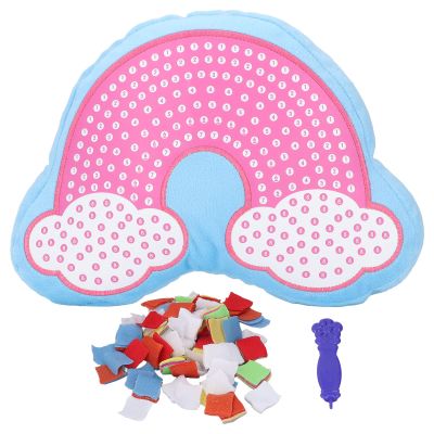 Alomejor DIY Pillow Puzzle Cute Plush Doll DIY Decompression Pillow for Kids Over 6 Years Old(Rainbow Cloud Pillow 34588)