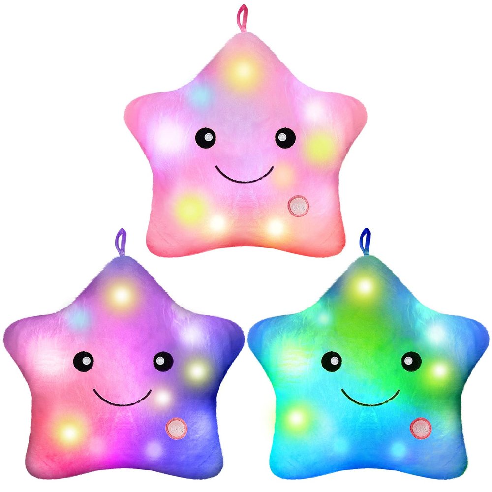 Juexica 3 Pcs 13 Inch LED Twinkle Star Soft Plush Pillow Glowing Stuffed Star Light up Throw Pillow Toys Night Light Cushions for Kids Birthday Gifts Room Home Office Decoration