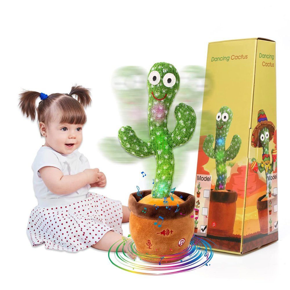 MIAODAM Singing Talking Cactus Toy Repeating What You Say, Adjustable Volume Dancing Cactus Baby Toy Glowing Plush Toy for Baby Gift