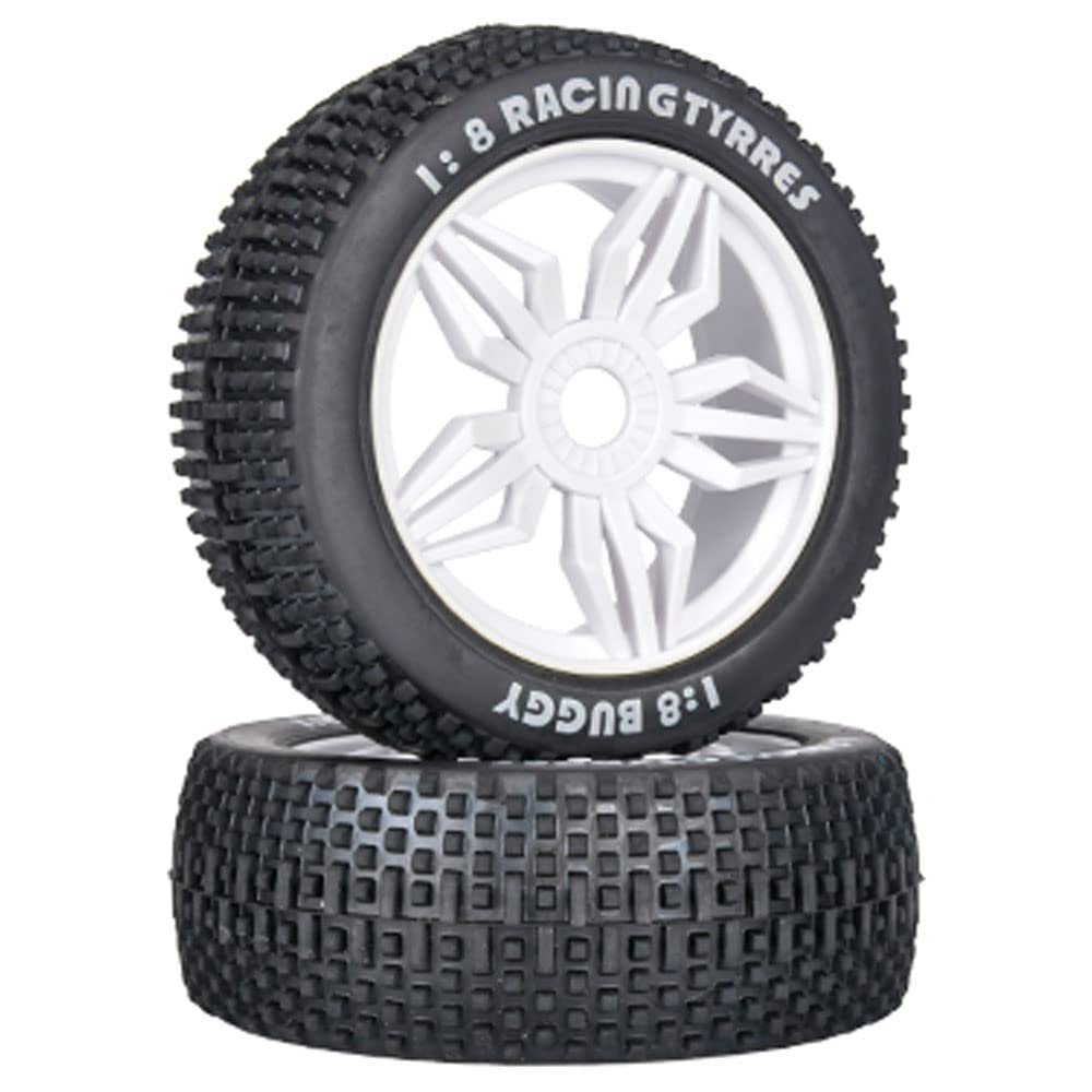 2pcs 1/8 Off-Road Vehicle Tires Multicolor Small Ding Wear-Resistant Racing Rally Tire RC Remote Control Short Truck Model Car (White)