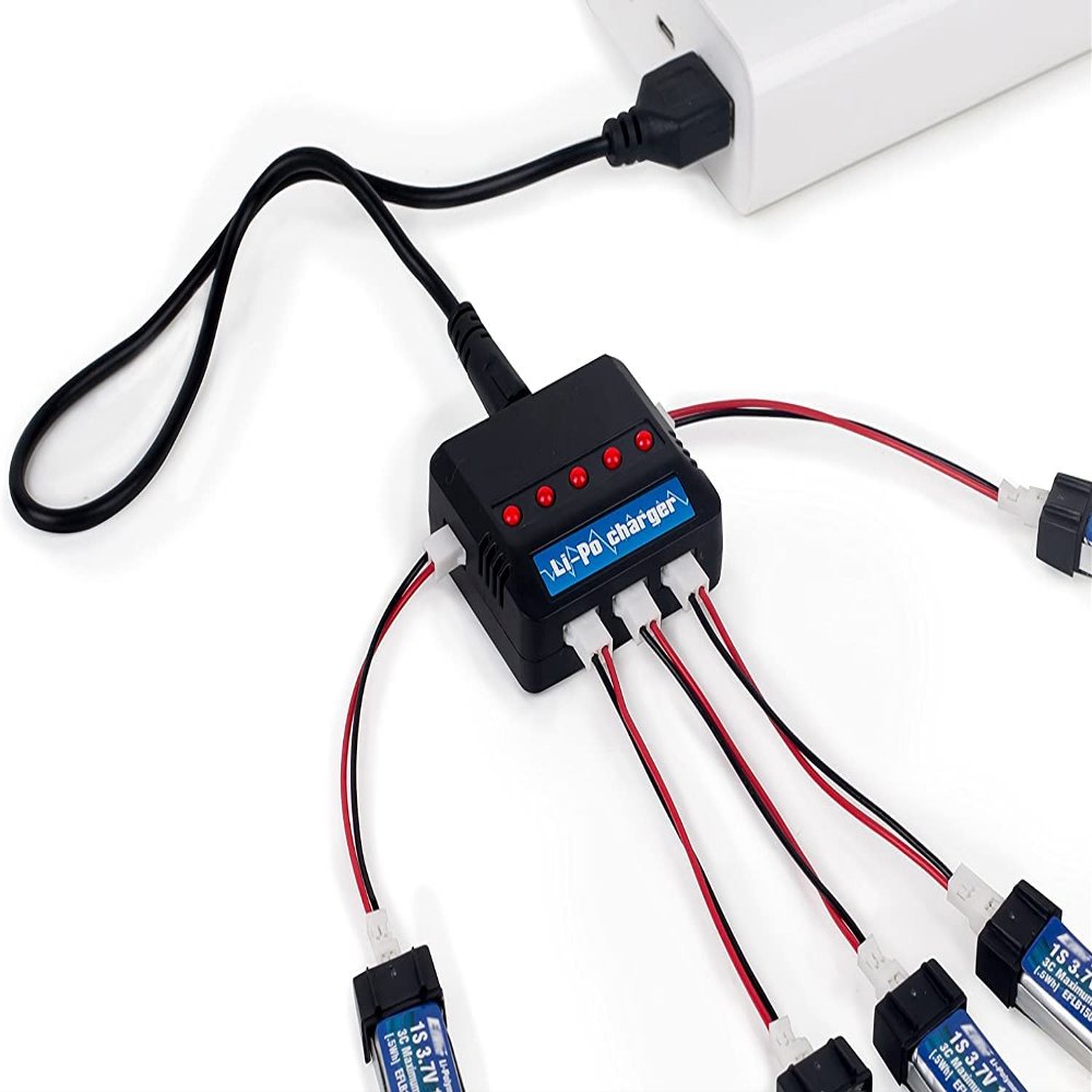 DC 3.7V 1S RC Charger - 5 Port Compact Lipo Charger with LED Indicator, USB Powered, Mini Size