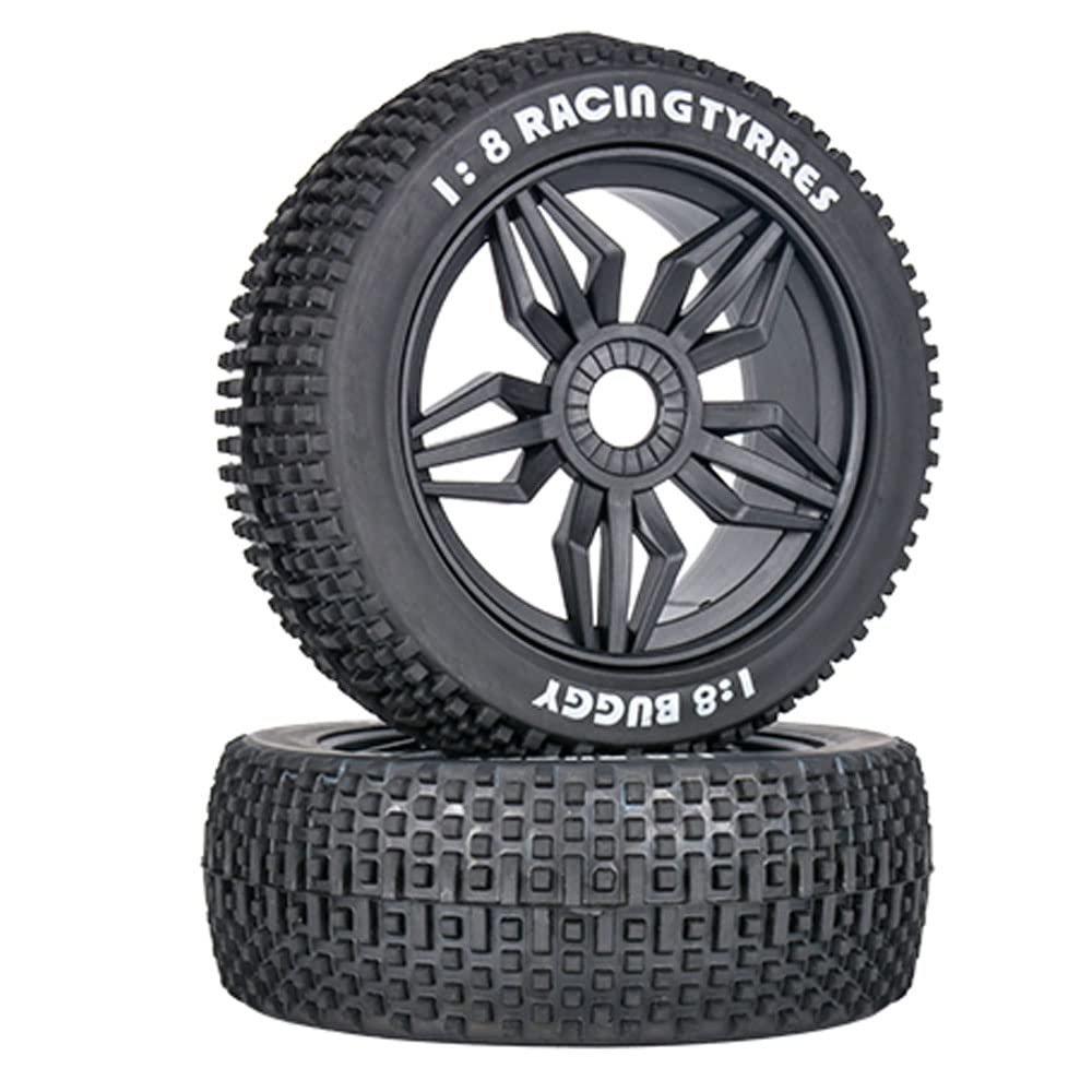 2pcs 1/8 Off-Road Vehicle Tires Multicolor Small Ding Wear-Resistant Racing Rally Tire RC Remote Control Short Truck Model Car (Black)