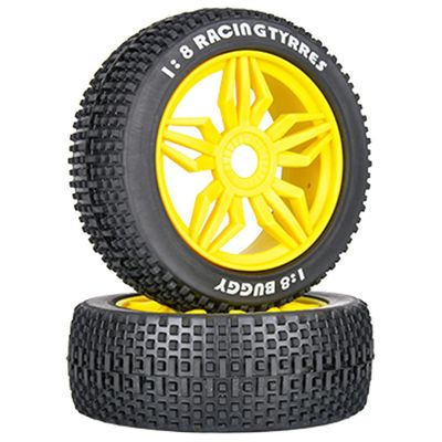 2pcs 1/8 Off-Road Vehicle Tires Multicolor Small Ding Wear-Resistant Racing Rally Tire RC Remote Control Short Truck Model Car (Yellow)