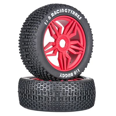 2pcs 1/8 Off-Road Vehicle Tires Multicolor Small Ding Wear-Resistant Racing Rally Tire RC Remote Control Short Truck Model Car (red)