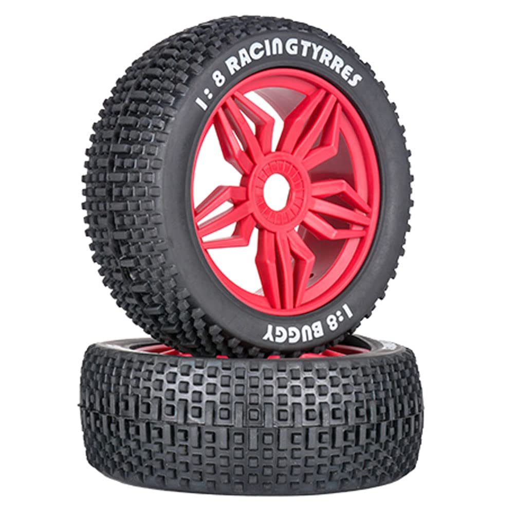 2pcs 1/8 Off-Road Vehicle Tires Multicolor Small Ding Wear-Resistant Racing Rally Tire RC Remote Control Short Truck Model Car (red)