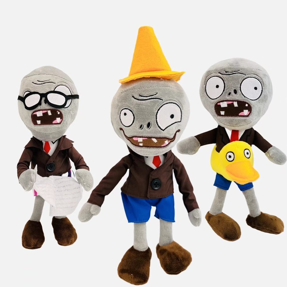 Dyharnsty Dharnsty Plants vs Zombies Plush 3-Pack: Soft Figure Dolls, Ducky & Conehead Zombies for Birthday, Party, Halloween & Christmas