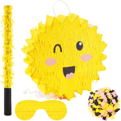 Lewtemi Sun Piata for Summer Birthday Party Yellow Piata with Stick, Blindfold, Confetti for Adults Birthday Baby Shower Party Supplies