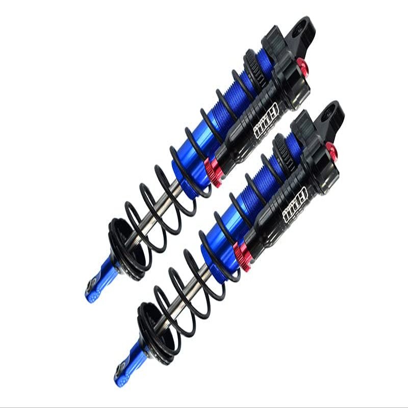 Aluminum 6061-T6 Front L-Shape Emulation Piggy Back (Built-In Piston Spring) Adjustable Spring Dampers 128mm For Traxxas 1/8 4WD Sledge Monster Truck 95076-4 - 2Pc Set Blue