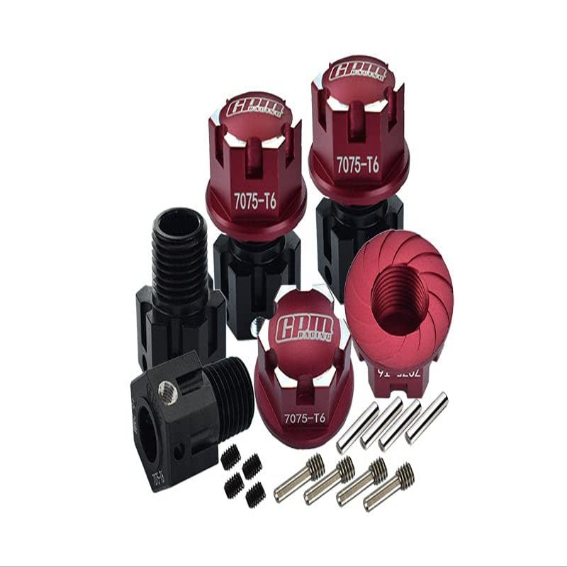 Aluminum 7075-T6 Hex Adapters (+6.5mm) And Wheel Lock For Traxxas 1:8 4WD Sledge 95076-4/1:10 E-Revo 2.0 VXL Brushless 86086-4/1:10 4WD Maxx With WideMAXX 89086-4 - 20Pc Set Red