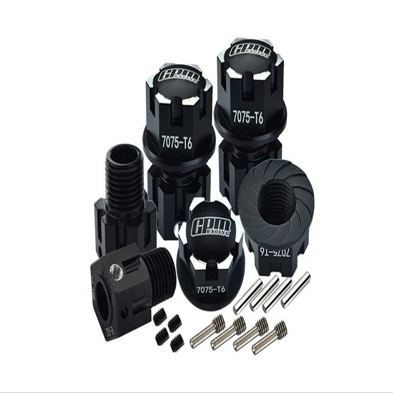 Aluminum 7075-T6 Hex Adapters (+6.5mm) And Wheel Lock For Traxxas 1:8 4WD Sledge 95076-4/1:10 E-Revo 2.0 VXL Brushless 86086-4/1:10 4WD Maxx With WideMAXX 89086-4 - 20Pc Set Black