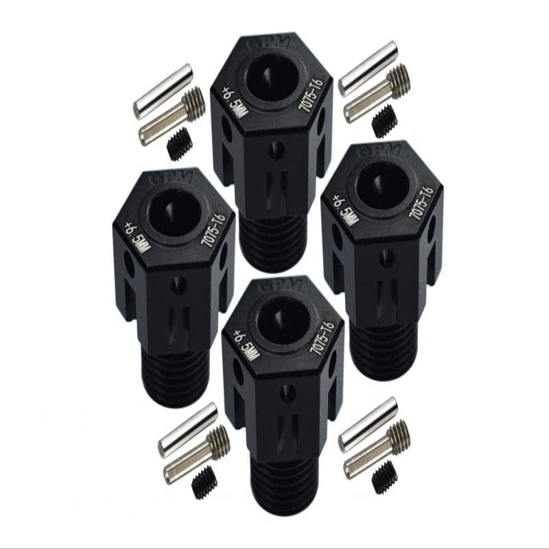 Aluminum 7075-T6 Hex Adapters (+6.5mm) For Traxxas 1:8 4WD Sledge 95076-4/1:10 E-Revo 2.0 VXL Brushless 86086-4/1:10 4WD Maxx With WideMAXX 89086-4 - 16Pc Set Black