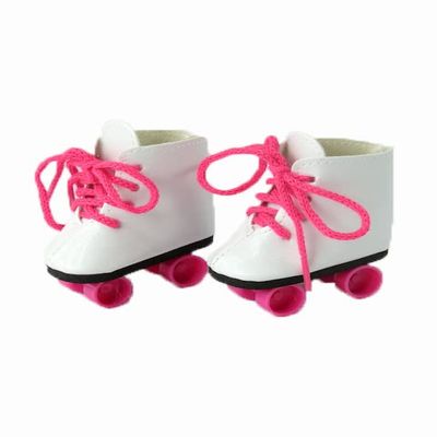 American Fashion World White and Hot Pink Roller Skates for 14-Inch Dolls | Premium Quality & Trendy Design | Dolls Shoes | Shoe Fashion for Dolls for Popular Brands