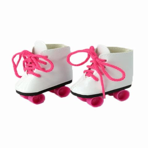 American Fashion World White and Hot Pink Roller Skates for 14-Inch Dolls | Premium Quality & Trendy Design | Dolls Shoes | Shoe Fashion for Dolls for Popular Brands