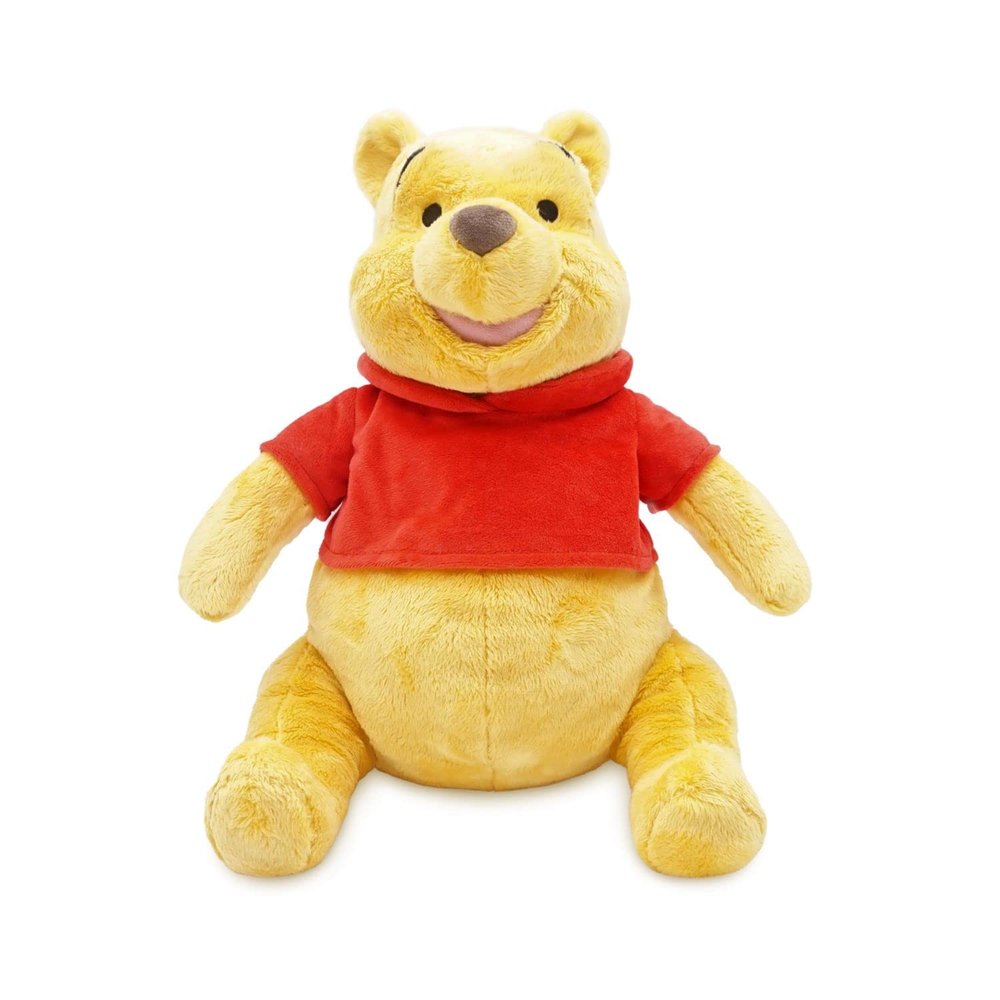 Disney Store Official Pooh Medium Soft Toy for Kids, Cuddly Character with Fuzzy Texture and Embroidered Details, Red T-Shirt, Disney Plushy Suitable for All Ages.