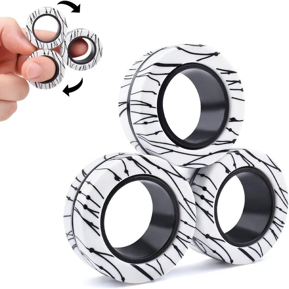Cevioce 3 PCS Magnetic Rings Fidget Toys Set for Teens,ADHD Anxiety Magnetic Finger Spinner for Adults and Kids,Coolest Magnet Stress Relief Toy for 8 9 10 11 12+ Year Old Boys Girls