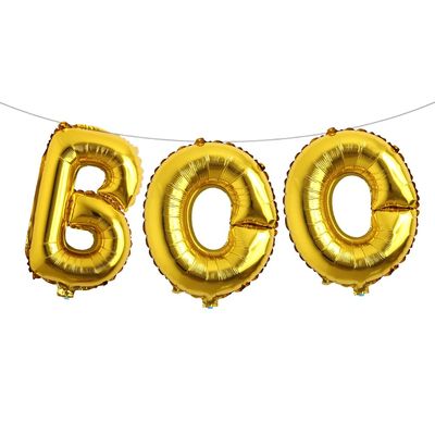 16 inch Halloween Party Balloons,Black Boo Multicolor Aluminum Foil Banner Balloons for Halloween Party Decorations and Supplies (BOO Gold)