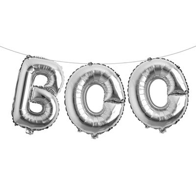 16 inch Halloween Party Balloons,Black Boo Multicolor Aluminum Foil Banner Balloons for Halloween Party Decorations and Supplies (BOO Silver)