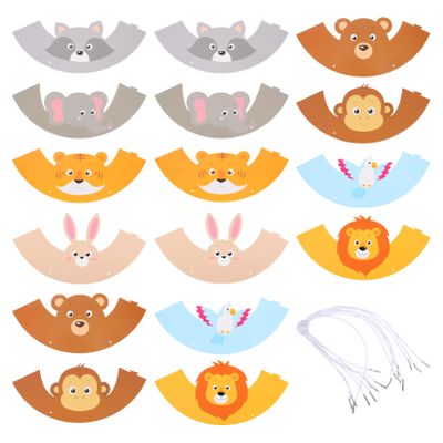 Beavorty 16pcs Jungle Animal Cardboard Party Hats for Boys and Girls Cartoon Animal Birthday Headgear for Showers Costume Parties and Celebrations Lightweight and Fun