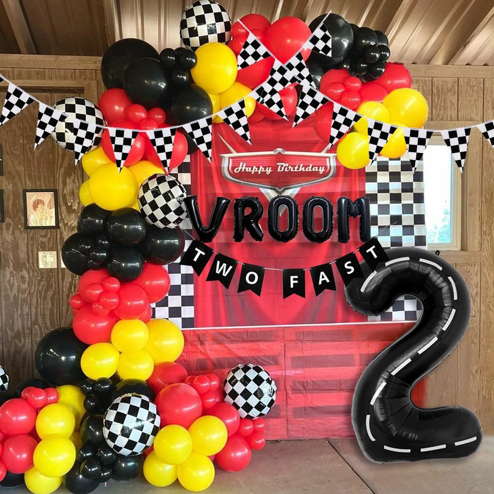 DEAPEICK 134pcs Race Car Balloon Birthday Party Supplies Decorations for Boys - Racing car Theme Party Supplies Happy Birthday Racecar Number Balloons Garland Kit Birthday Party (Arch, 2(TWO FAST))
