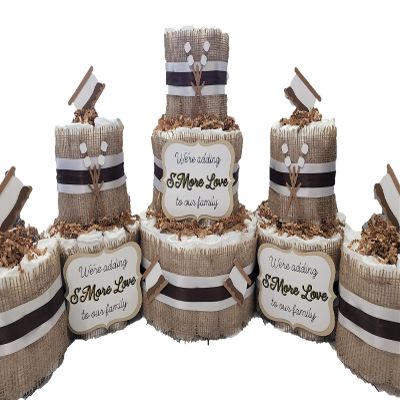 Smore Love Theme Diaper Cake 5 piece set - 3 Tier - Baby Shower Gift - Brown, Chocolate Black, White
