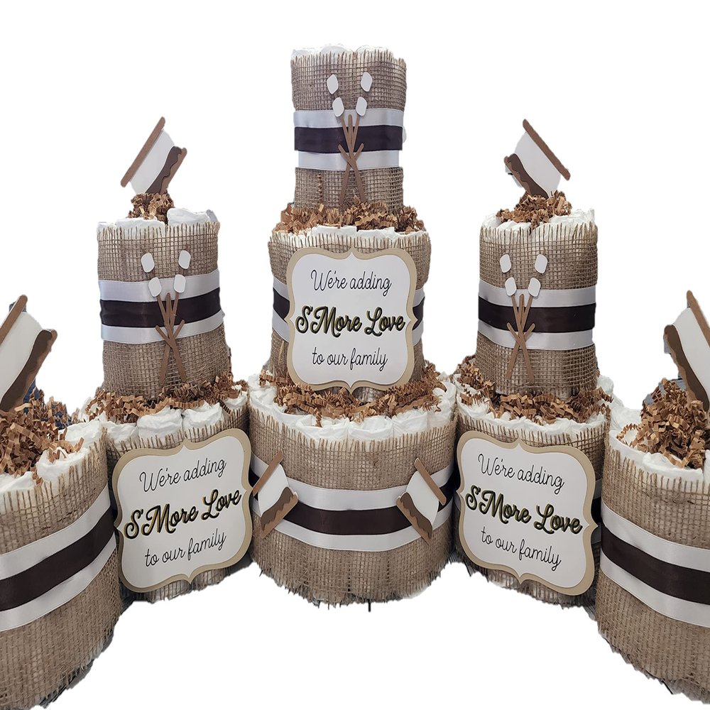 Smore Love Theme Diaper Cake 5 piece set - 3 Tier - Baby Shower Gift - Brown, Chocolate Black, White