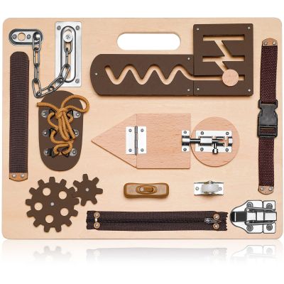 Montessori Busy Board for Toddlers, Wooden Sensory Toys, Preschool Learning Activities for Fine Motor Skills Travel Toy, Basic Life Skills Educational Gifts for 1, 2, 3 Years Old Kids Boys Girls
