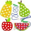 4 Pack Wooden Lacing Toy,Educational Threading Activity Puzzles,Learning Fine Motor Skill Travel Toy,Wooden Fruit Threading Set for Toddlers Kids 3 4 5 Year 1 Apple,1 Watermelon,1 Pineapple,1 Pear view 1
