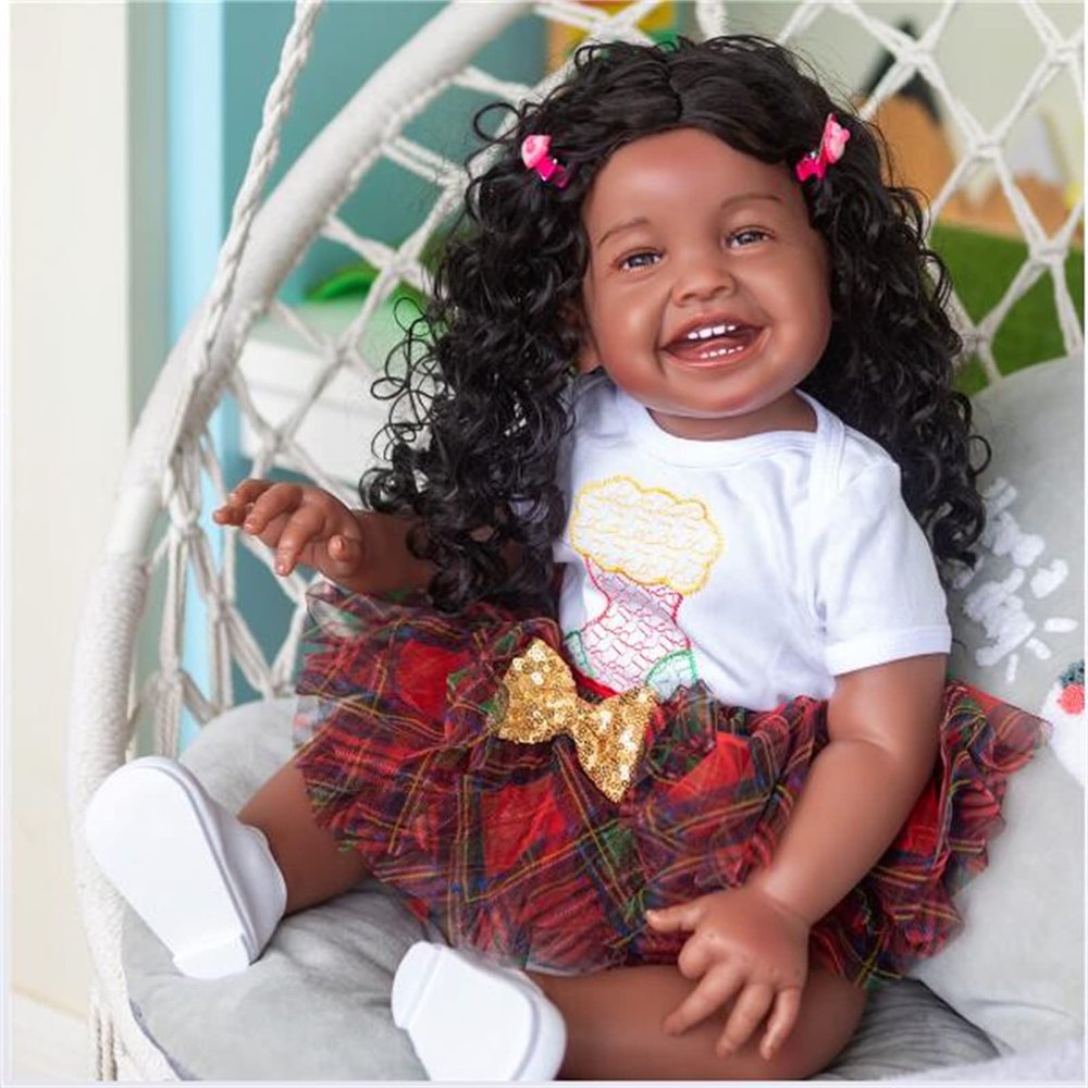 68CM Reborn Toddler Dolls 27 Inch Princess Girl Huge Baby Doll Handmade Happy Baby Doll Gift in Black Skin
