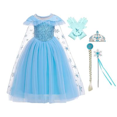 FMYFWY Girls Frozen Elsa Princess Fancy Dress Up Outfits Halloween Costume Christmas Birthday Party Tulle Gown w/Accessories Blue