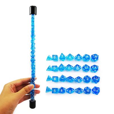 Bescon 28pcs Translucent Blue Mini Polyhedral Dice Set in Tube, for Dungeons and Dragons RPG Dice 4X7pcs,Mini Gem Blue Dice Set
