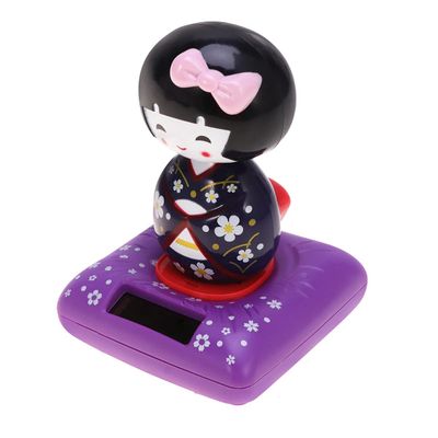 Amosfun Dashboard Doll Japanese Kimono Geisha Doll Solar Powered Dancing Shaking Head Figure Traditional Asian Car Dashboard Ornament Collectible Art Figurine Purple Twerking