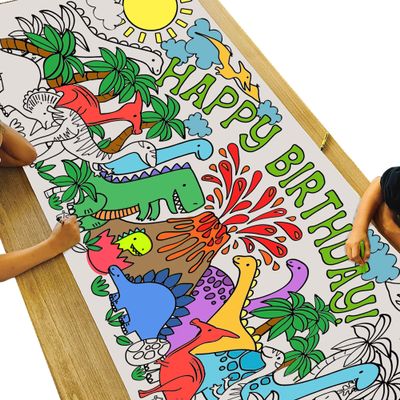 Tiny Expressions Dinosaur Birthday, Coloring Poster for Kids - Rolled, No Creases 30" x 72" Large Coloring Tablecloth for Dinosaur-Themed Birthday Parties - Dino Party Decorations for Boys and Girls