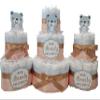 Teddy Bear Theme Diaper Cake 3 piece set - 3 Tier - Baby Shower Gift - Peach, Gold, Blue, Pink, White, Blue Bear, White Bear, Brown Bears  view 1