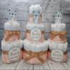 Teddy Bear Theme Diaper Cake 3 piece set - 3 Tier - Baby Shower Gift - Peach, Gold, Blue, Pink, White, Blue Bear, White Bear, Brown Bears  view 2