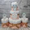 Teddy Bear Theme Diaper Cake 3 piece set - 3 Tier - Baby Shower Gift - Peach, Gold, Blue, Pink, White, Blue Bear, White Bear, Brown Bears  view 3
