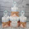 Teddy Bear Theme Diaper Cake 3 piece set - 3 Tier - Baby Shower Gift - Peach, Gold, Blue, Pink, White, Blue Bear, White Bear, Brown Bears  view 4