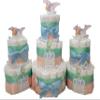 Dinosaur Theme Diaper Cake 3 piece set - 3 Tier - Baby Shower Gift - Blue, Green and Peach Dino view 1