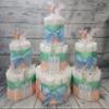 Dinosaur Theme Diaper Cake 3 piece set - 3 Tier - Baby Shower Gift - Blue, Green and Peach Dino view 2