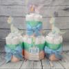 Dinosaur Theme Diaper Cake 3 piece set - 3 Tier - Baby Shower Gift - Blue, Green and Peach Dino view 3