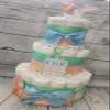 Dinosaur Theme Diaper Cake - 3 Tier - Baby Shower Gift - Blue, Green and Peach Dino view 2