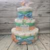 Dinosaur Theme Diaper Cake - 3 Tier - Baby Shower Gift - Blue, Green and Peach Dino view 3