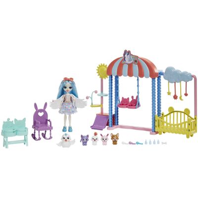 Enchantimals Doll and Accessories, Darling Daycare Playset, Starley Stork Doll, Bouncer and 4 Baby Bestie Animal Figures, Crib and More, Baby Best Friends, Kids Gifts, HLH23