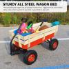 Sanch Ancha Classic Steel & Wood Utility Wagon for Family, Kids & Gardening, 10 All-Terrain Pneumatic Tires, 176 lb Capacity, Foldable Handle, Removable Wooden Sides (Red) view 2