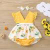 Baby Kids Girl's Outfits Sleeveless Lace Romper V Neck Lemon Print Bodysuit Dress+Bowknot Rainbow (Yellow, 0-6 Months) view 2