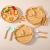 Suction Plates for Baby & Toddler, Bamboo Divided Platter Feeding Dishes with Silicone Fork& Spoon, All-Natural Baby Food Plate Stays for Baby-Led Weaning, Non-Slip Design view 4